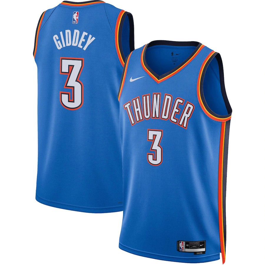 Men Oklahoma City Thunder #3 Josh Giddey Nike Blue Icon Edition 2022-23 Swingman NBA Jersey